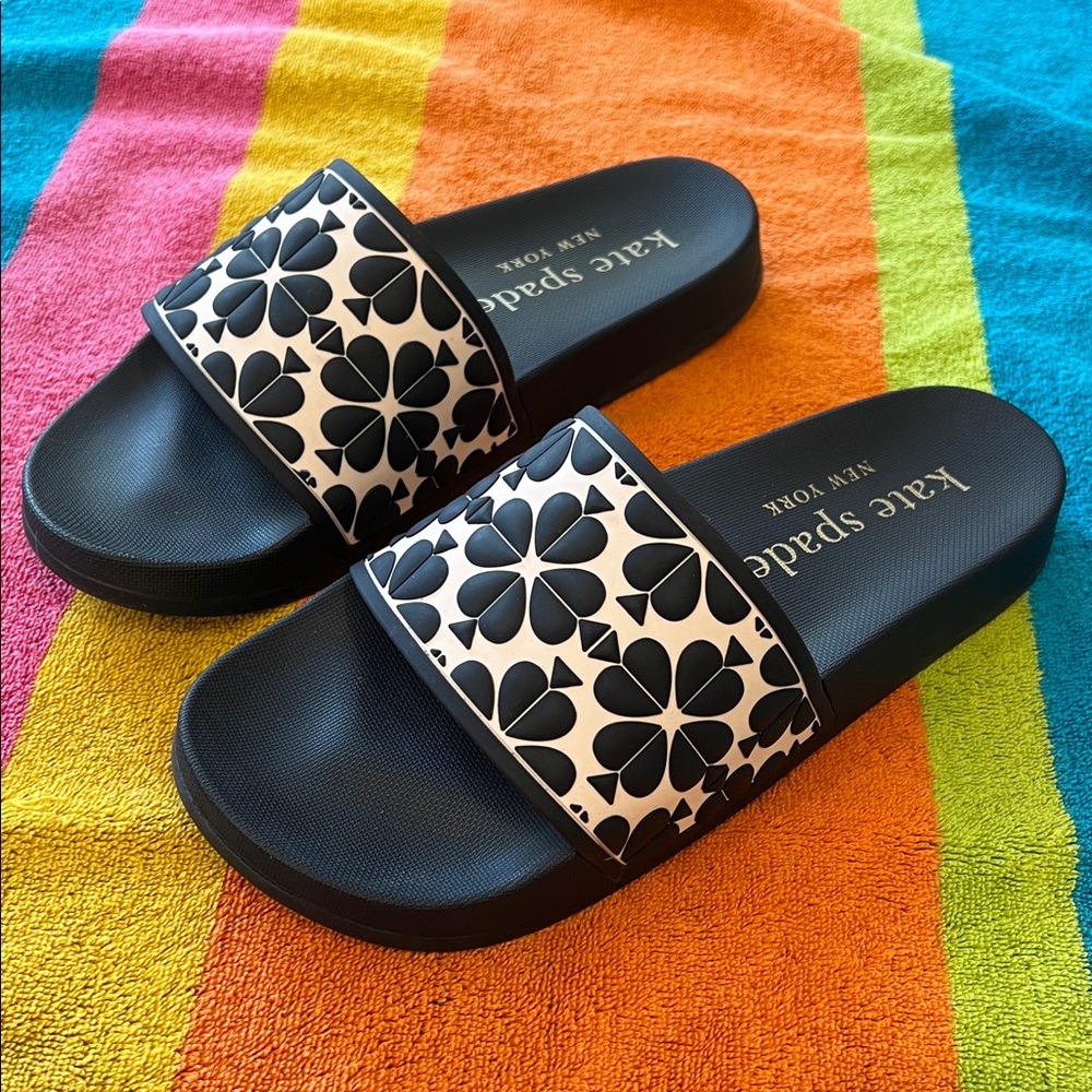 kate spade Navy and White Floral Slide Sandals